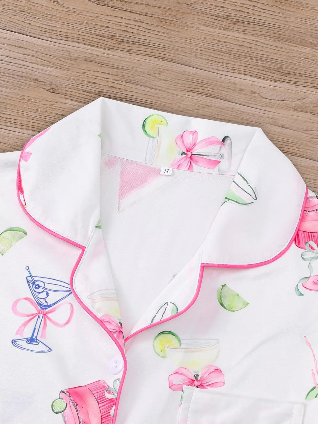 Women's All-Over Cocktail Print Button Front Shirt & Elastic Waist Shorts Pyjama