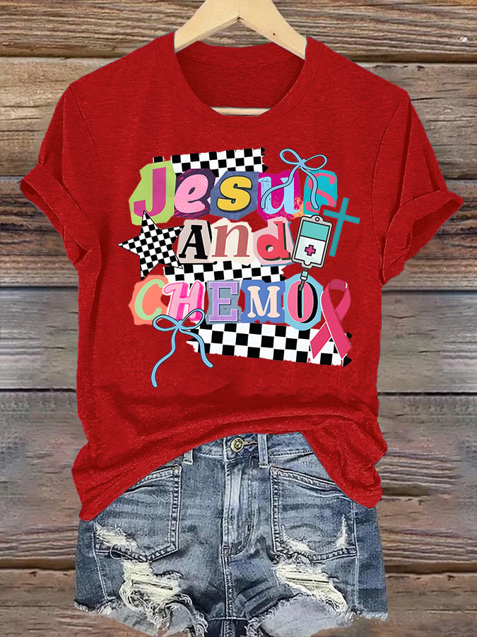 Women's  Jesus And Chemo Christian Cancer Awareness T-Shirt | Faith-Based Cancer Fighter Tee