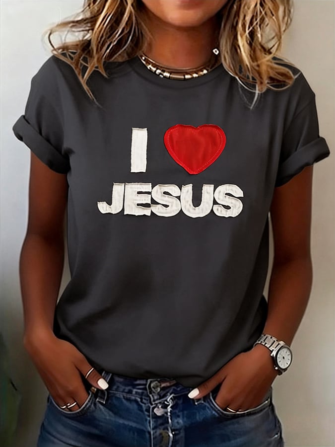Women'S Casual Faith-Print Short-Sleeve T-Shirt