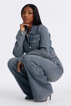 Want No Smoke Pull On Tie Waist Jeans - Vintage Wash