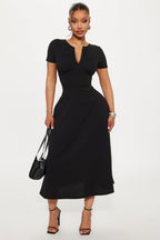 Charolette Short Sleeve Midi Dress - Black