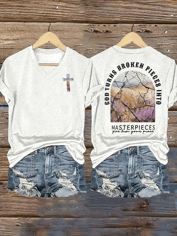 Women's  God Turns Broken Pieces Into Masterpieces Christian Tops Comfort Colors T-Shirt