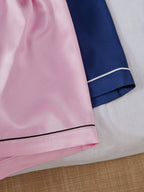 LuxeNights 4pcs/Set Faux Silk Lapel Cardigan & Shorts Pajama Set