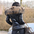 Women's casual warm large fur collar hooded jacket