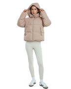 Warm Core Premium Short Puffer Jackets with Removable Hood & Optional Faux Fur Linging, Lady Casual Outerwear Longsleeves Zip Pockets Warm Quilted Coat