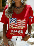 Women's 250th Anniversary Print V-Neck Top