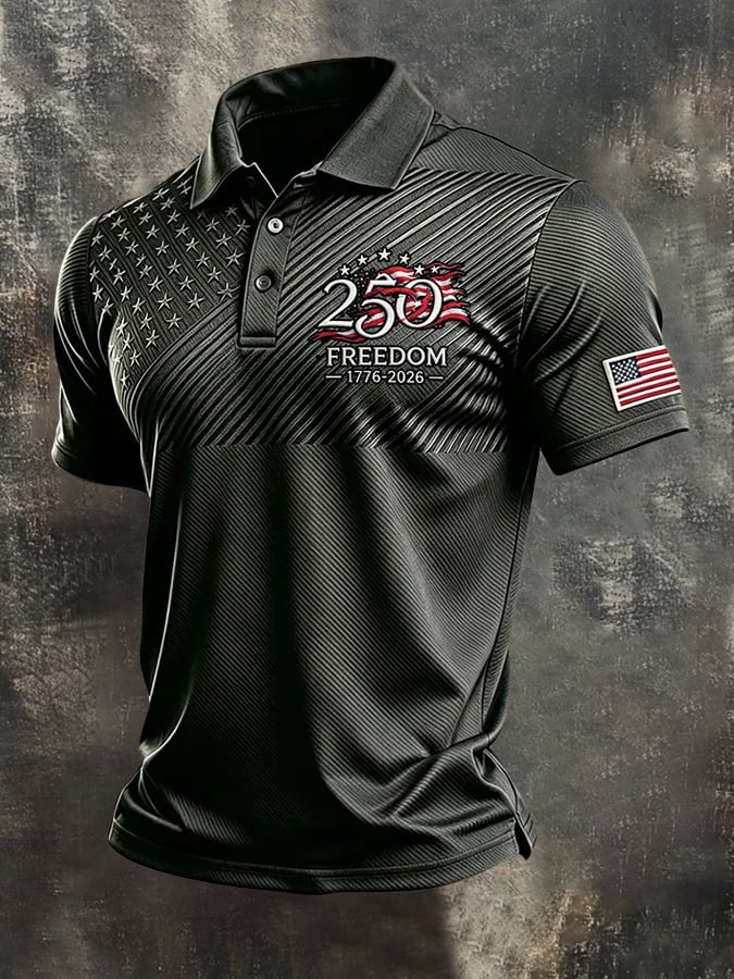 Men's Retro "Patriot" Color-Block Short-Sleeve Polo Shirt