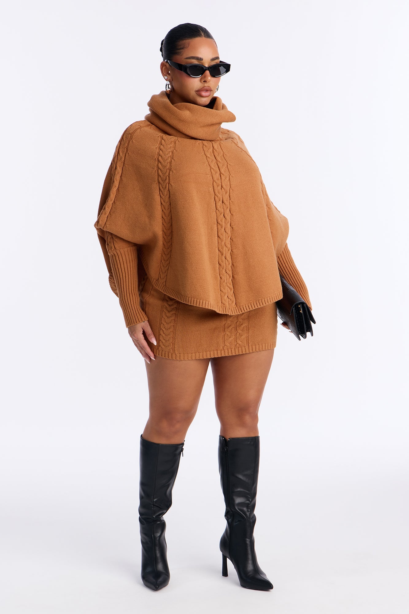 Bundle Me Up 3 Piece Sweater Skirt Set - Camel