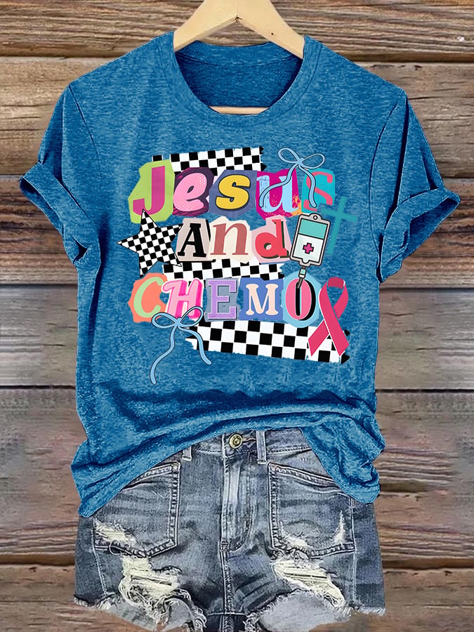 Women's  Jesus And Chemo Christian Cancer Awareness T-Shirt | Faith-Based Cancer Fighter Tee