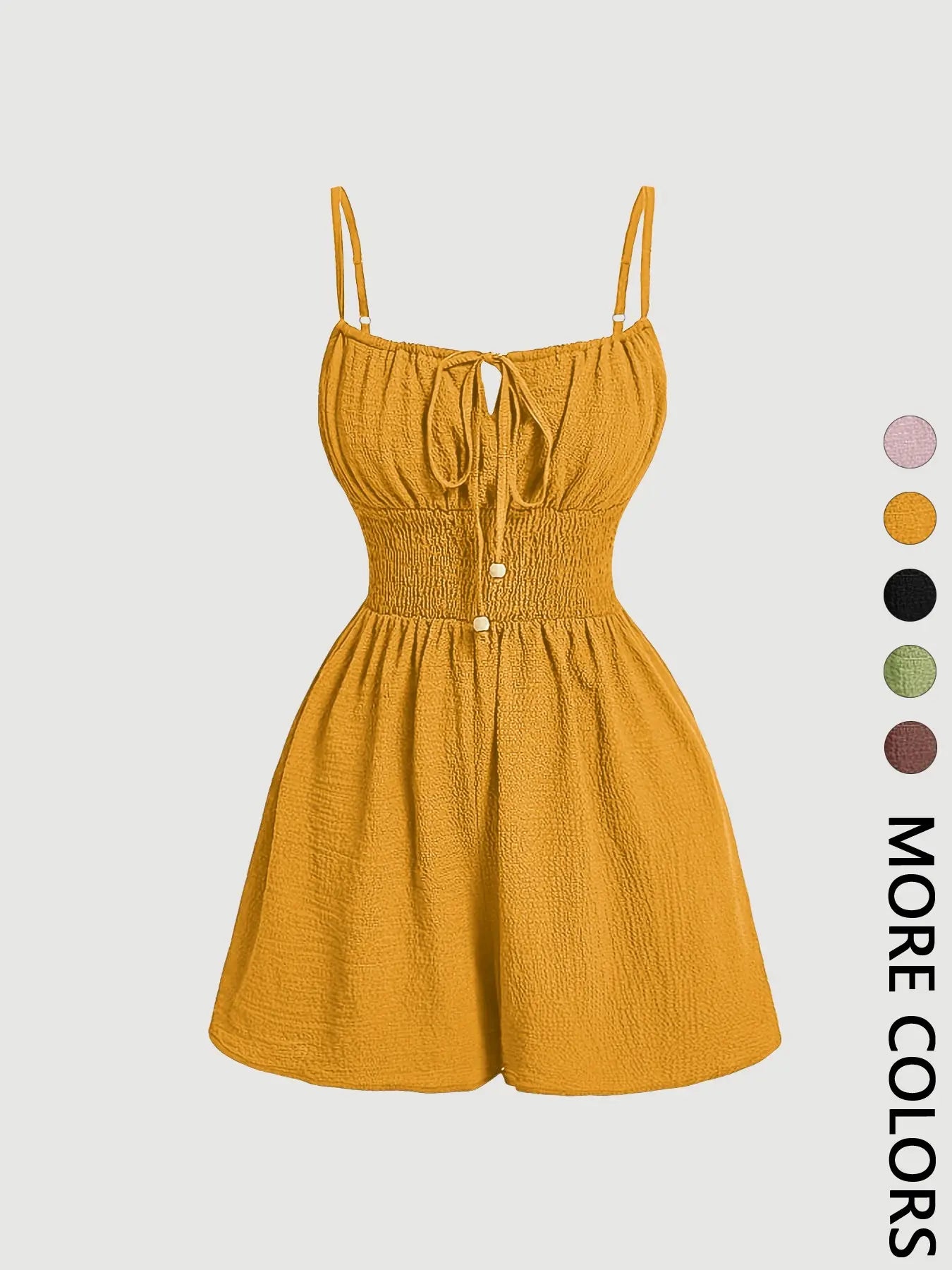 Women's Casual Sleeveless Romper with Front Tie and Elastic Waist