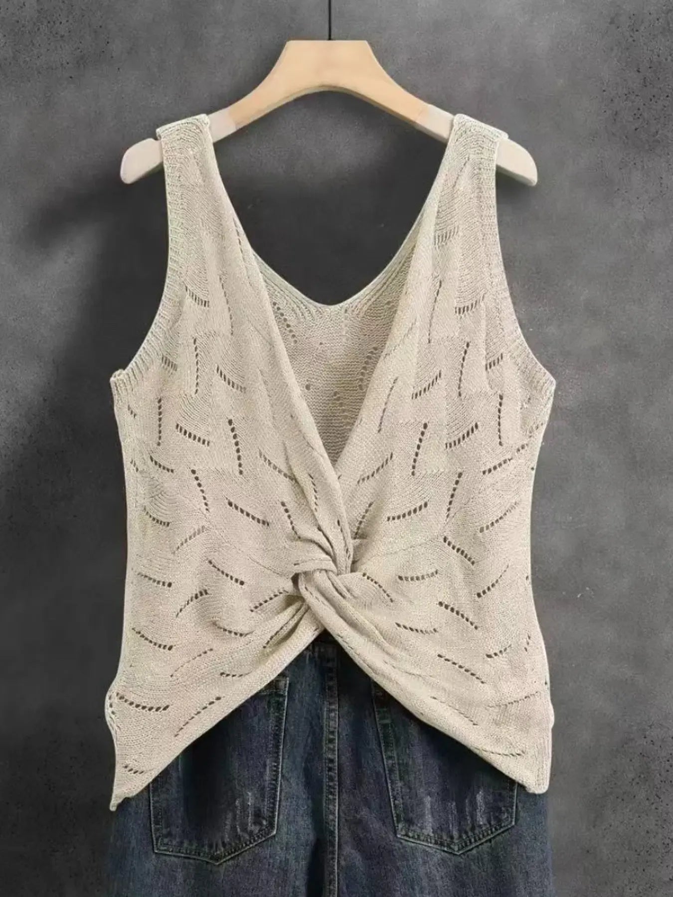 Women's V-Back Cutout Cross Camisole Tank Top, Summer Casual Sleeveless Backless Twist Knot Top, Lightweight Breathable Versatile Elegant Fashion Top