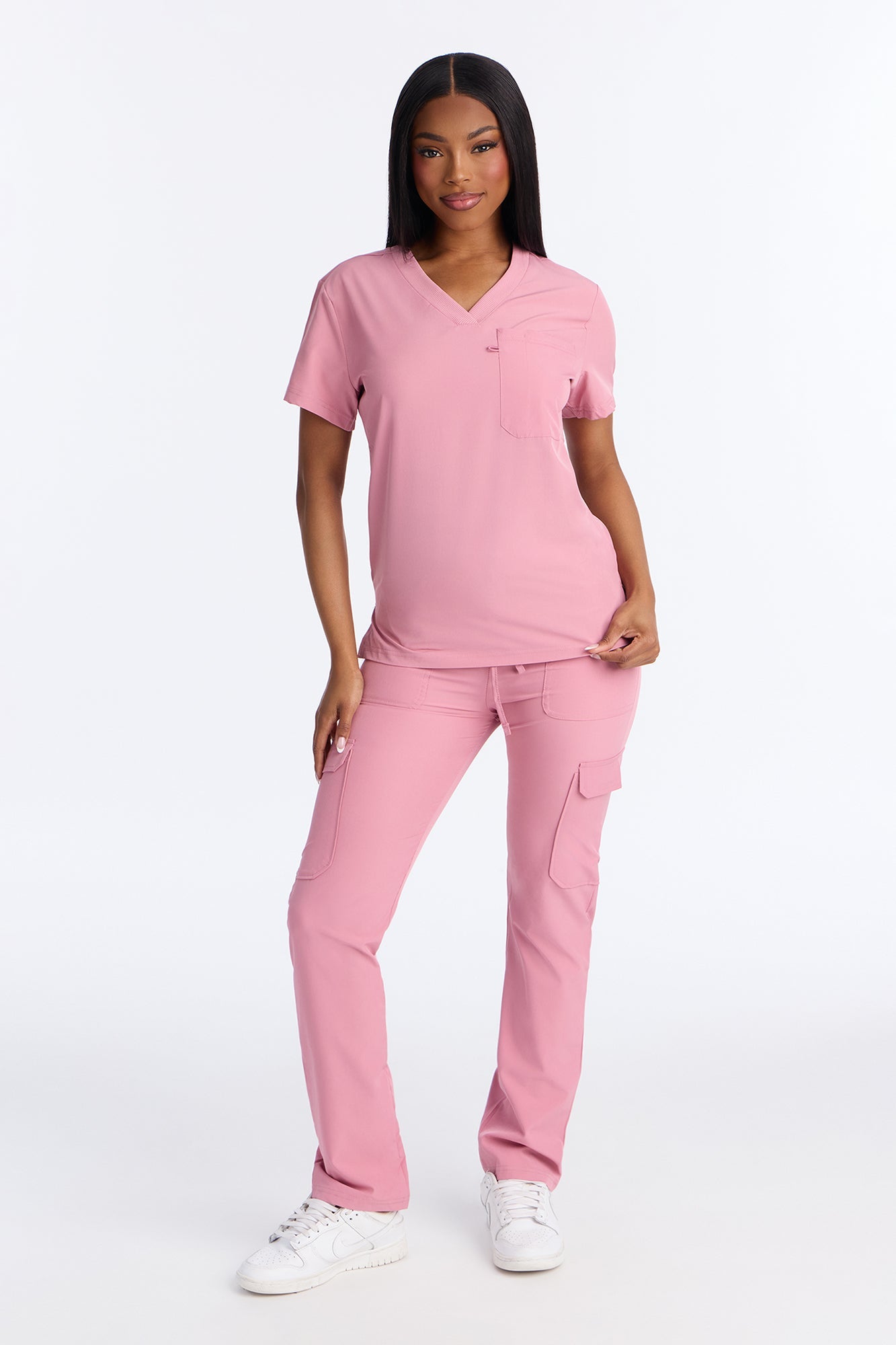 4 Way Stretch 2 Front Pocket Scrubs Rib Jogger Set - Mauve
