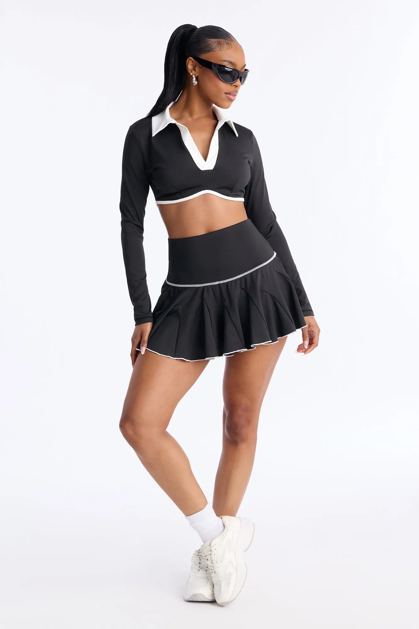 Betsy Pleated Mini Skirt Set - Black