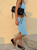 Women's Casual Fitted Solid Color Camisole And Skirt Basic Street Style Vacation Everyday 2-Piece Set Black Summer Elegant