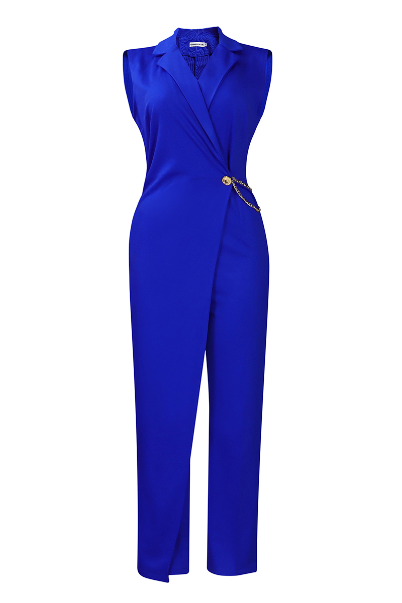 Deep V Neck Overlay Straight Leg Sleeveless Plain Jumpsuit-White