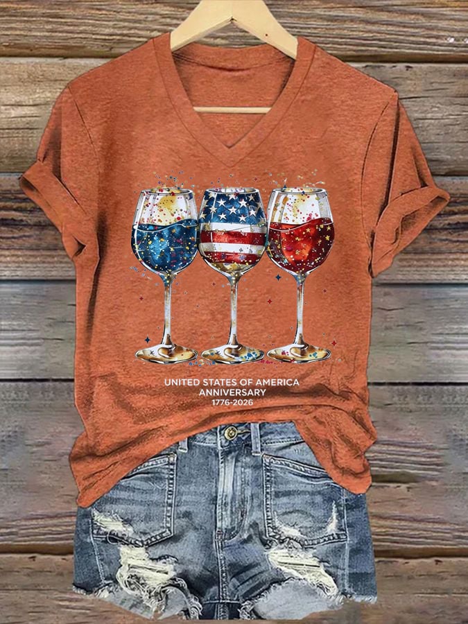 Women's 250th Anniversary Wine Glass Celebration Print T-shirt