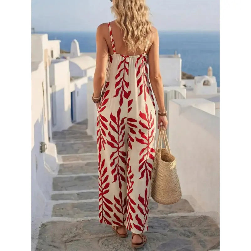 Women's Casual Chic Bohemian Printed Loose One-Piece Jumpsuit, Summer Fashion Sleeveless Jumpsuit, Comfortable and Stylish Boho Overall
