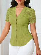 Women's Solid Color Simple Basic Commuter Casual Fitted Shirt Summer Style, Ladies Plain Design Office Wear, Comfortable and Stylish Blouse Tops