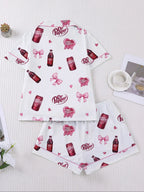 Women's Heart Bow Print Sleepwear Set