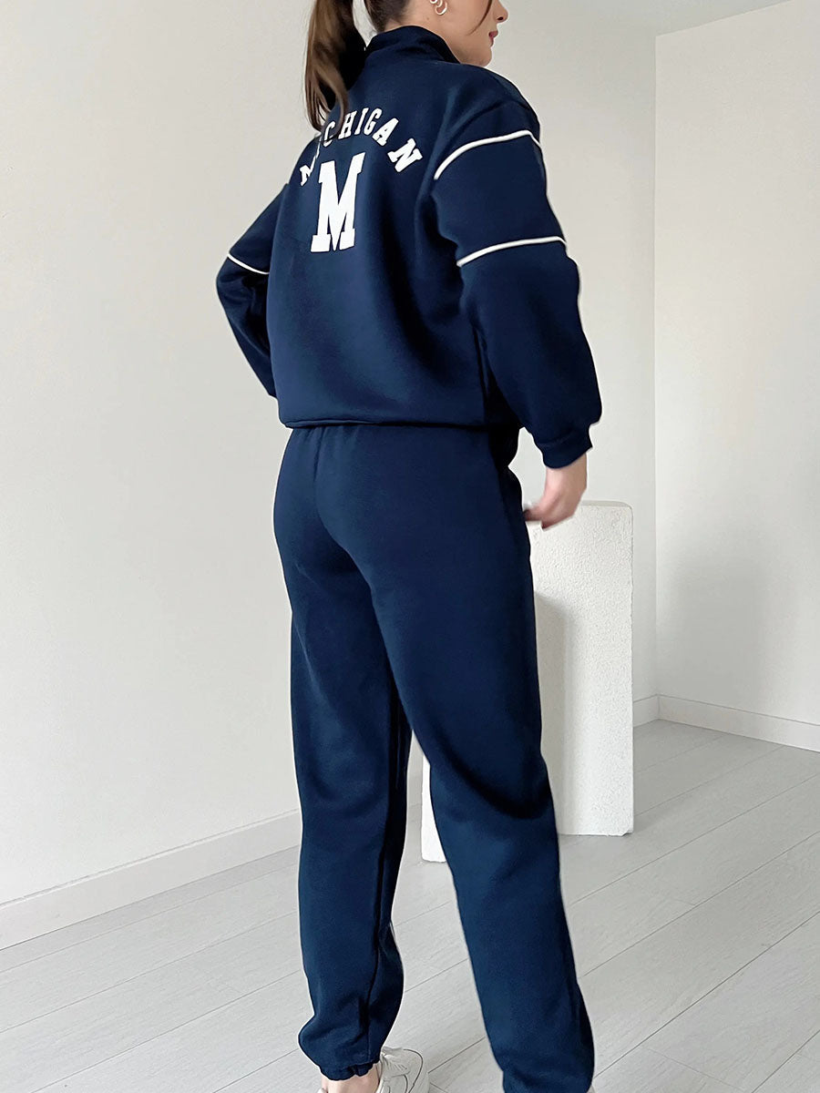 Women's sports and leisure stand collar two-piece set