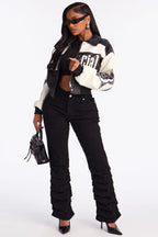 So Official Faux Leather Bomber Jacket - Black/combo