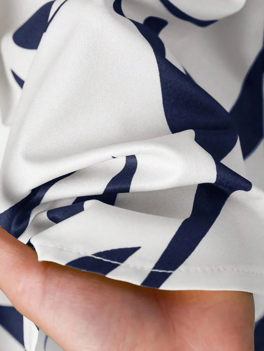 2pcs Women Contrast Color Print Shirt And Pants Set Old Money Style Business Casual Woman Blouse Sets For Ladies Two Piece