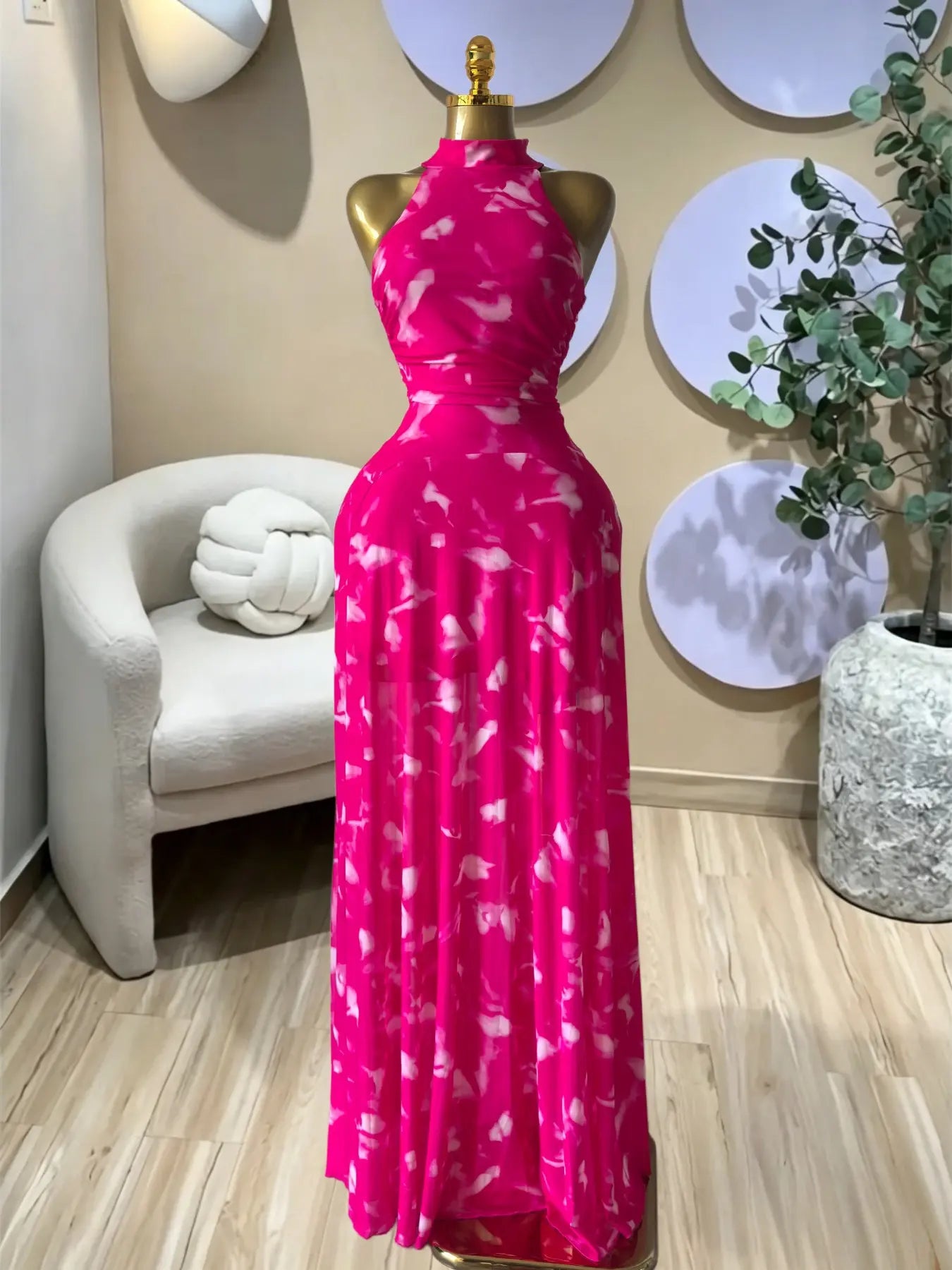 PULKRITU Women's Sleeveless Maxi Dress - Floral Print