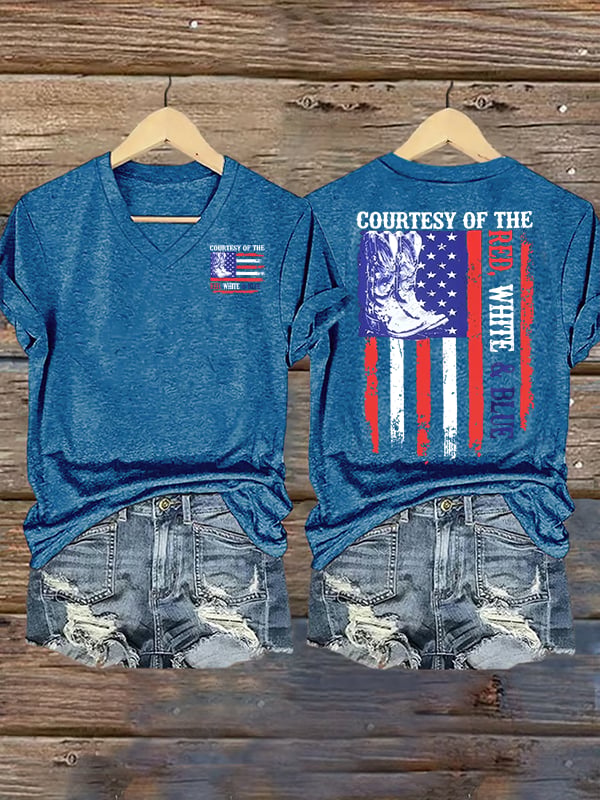 Women's  Courtesy Of Red White And Blue 250th Anniversary Flags T-Shirt