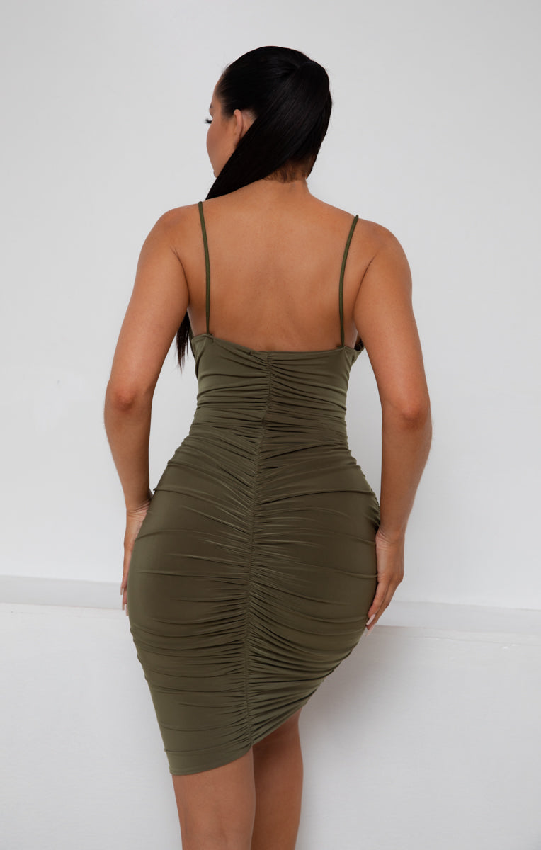 Ruched Midi Bodycon Dress