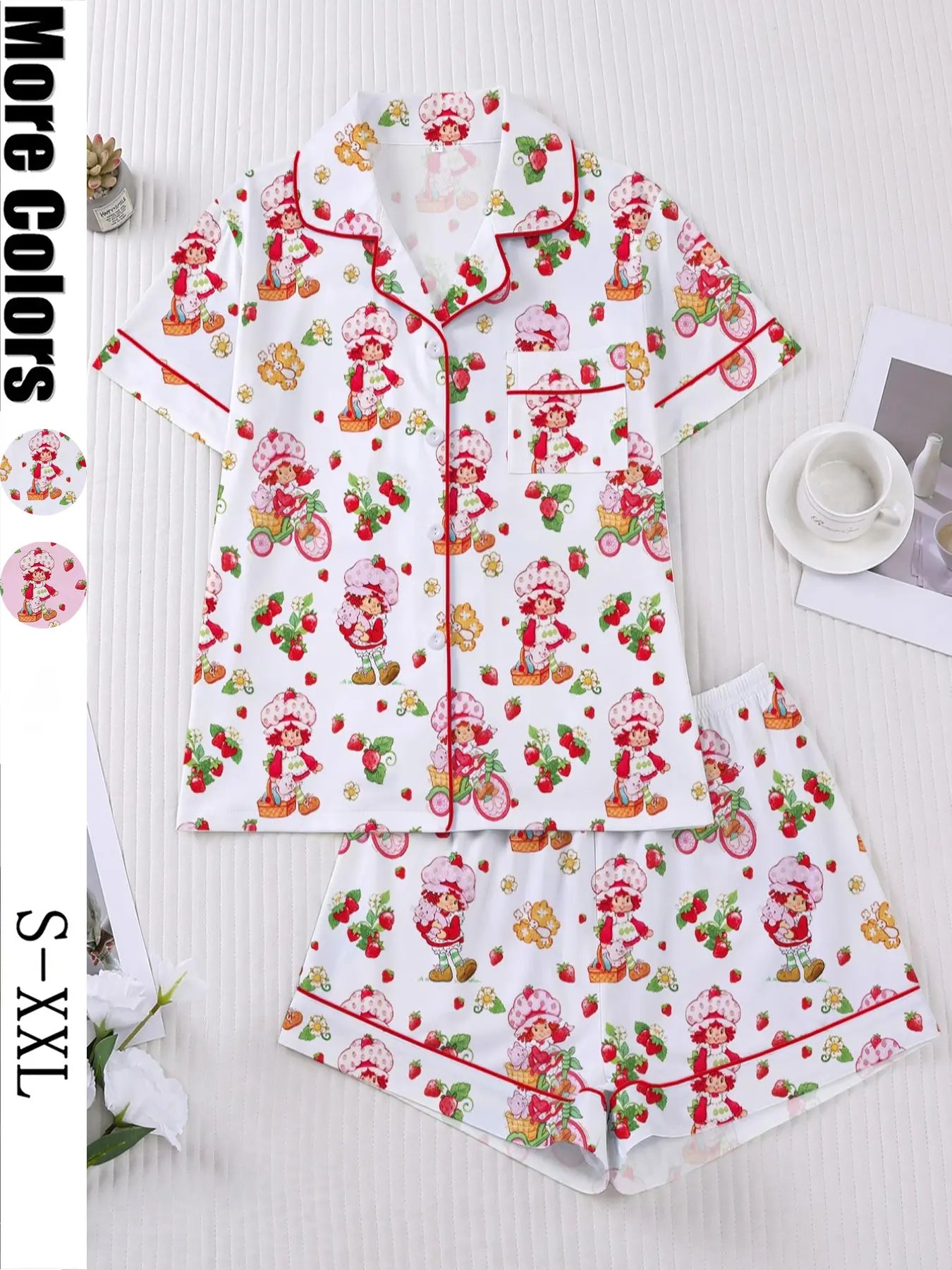 Women's Strawberry Cartoon Print Sleepwear Loungewear Set
