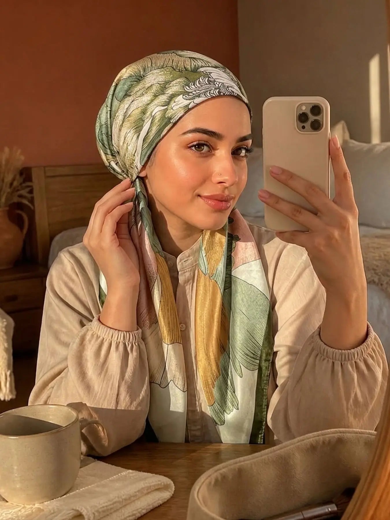 Women's Square Hijab Scarf - Color Block Print Turban