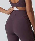 UltraSculptTM High Waisted Tummy Control Contrast Lace Yoga Flare Leggings with Pocket