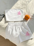Comfortcana Women Summer Outfit,Pink And White Striped Tube Top & Shorts 2-Piece Set,Cute Casual Minimalist Everyday Versatile Resort Beach Outfit For Ladies