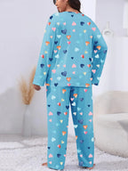 Plus Size Heart Print Pyjama Lounge Set for Women