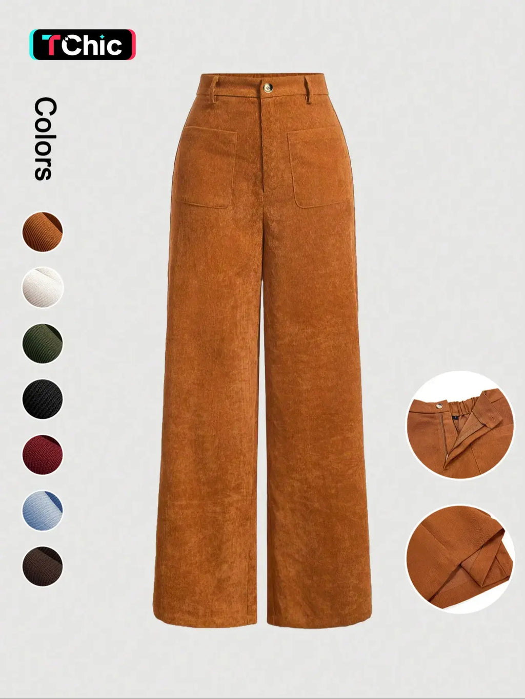 Women's Plain Pocket Button Front Wide Leg Pants, Casual High Waist Trousers for Daily Wear, Ladies Bottoms for All Seasons