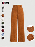 Women's Plain Pocket Button Front Wide Leg Pants, Casual High Waist Trousers for Daily Wear, Ladies Bottoms for All Seasons