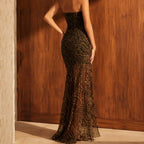 Women's Tube Top DressStrapless Backless Mesh Patchwork Tropical Leopard Print High Slit Long Dress for Party Club Night Polyester