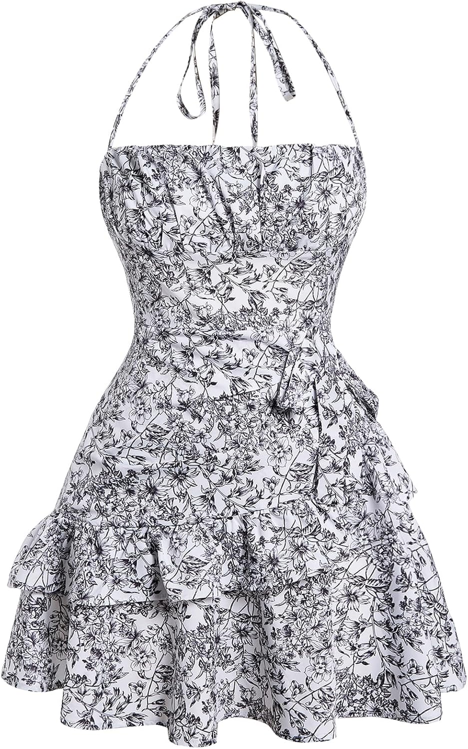Floerns Women's Floral Halter Ruffle Tiered Cute Summer Mini Dress Milkmaid Vacation Sundress