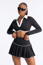 Betsy Pleated Mini Skirt Set - Black