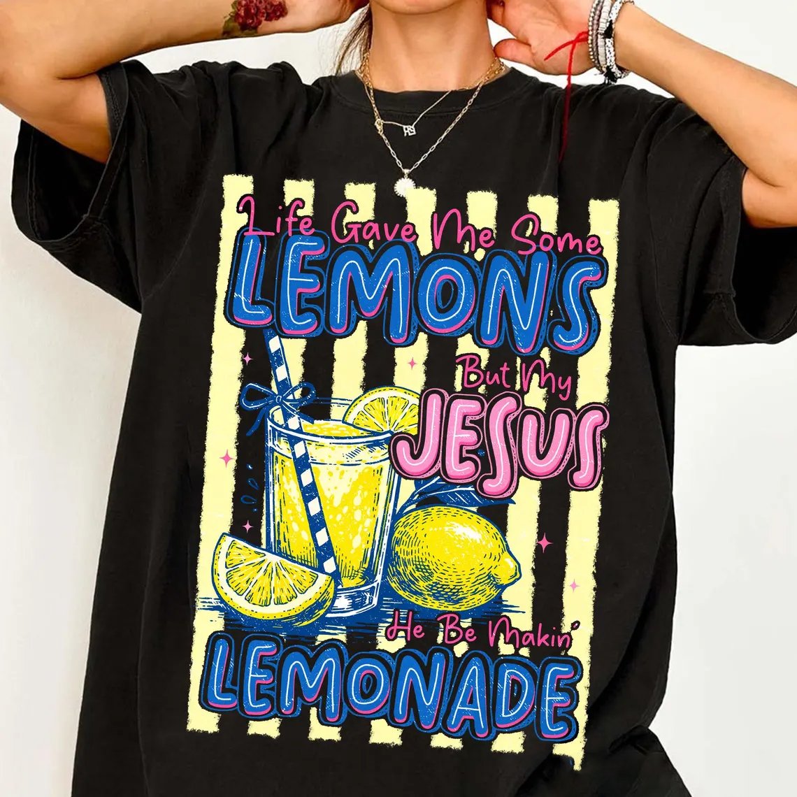 Women's  Funny Jesus Lemonade Print T-Shirt