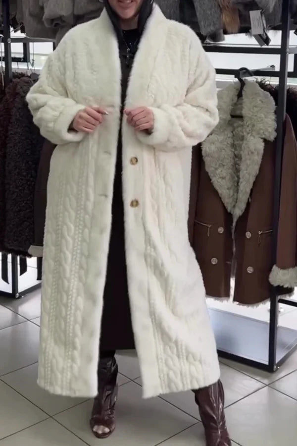 Women Casual Warm Cable-knit Plush Long Cardigan Coat