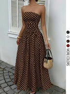 Women's Elegant Polka Dot Strapless Maxi Dress for Parties