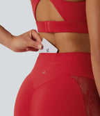 UltraSculptTM High Waisted Tummy Control Contrast Lace Yoga Flare Leggings with Pocket