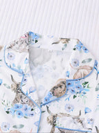 Women's All-Over Cow-Print Contrast-Trim Shirt & Elastic-Waist Shorts Pajama Loungewear Set, Casual Comfy Short Sleeve Collared Top & Shorts PJ Two-Piece Set