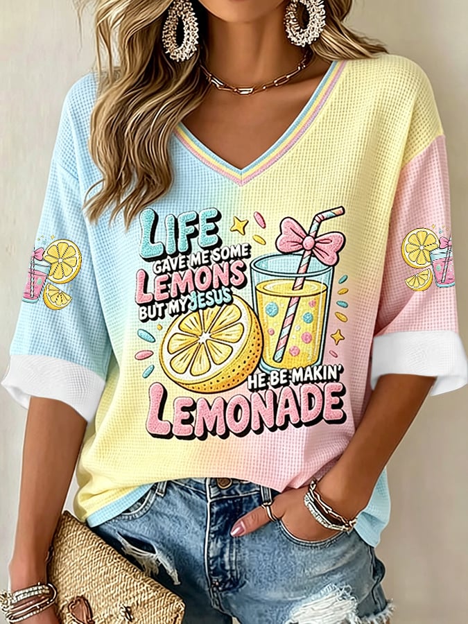 Life Gave Me Some Lemons, But My Jesus Will Turn Them Into Lemonade. Women'S Faith Print T-Shirt