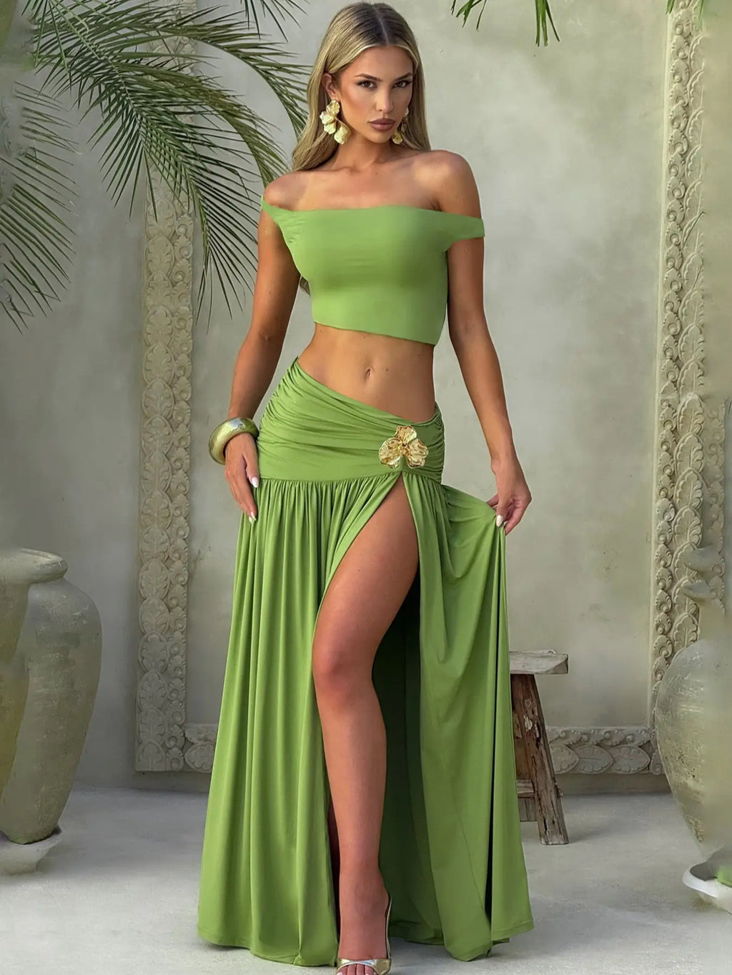Women's One Shoulder Bodycon Skirt Set - Asymmetrical Hem