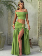 Women's One Shoulder Bodycon Skirt Set - Asymmetrical Hem