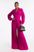 Office Ready Pleated Wide Leg Jumpsuit - Brown
