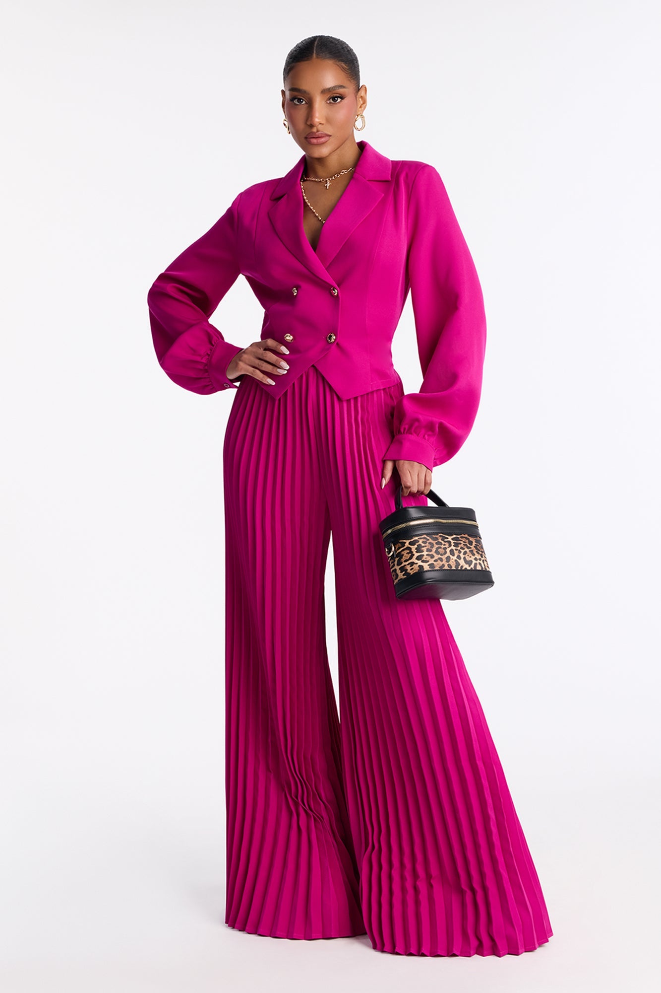Office Ready Pleated Wide Leg Jumpsuit - Brown