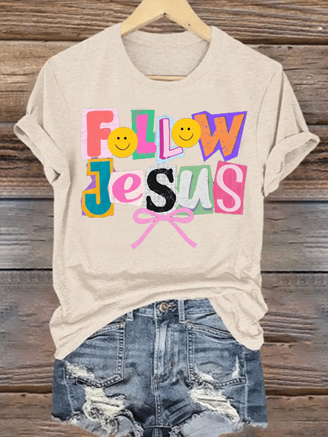 Women's  Follow Jesus Christian Faith Print T-Shirt
